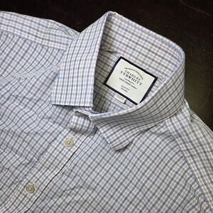 Charles Tyrwhitt Men's 15 1/2 / 35 In Slim Fit Non Iron Blue Check Shirt